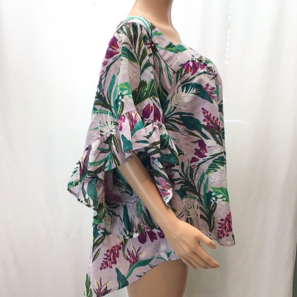 Terra & Sky Women's Plus Size Tropical Square Neck Peasant Top Size 4X - Picture 6 of 10